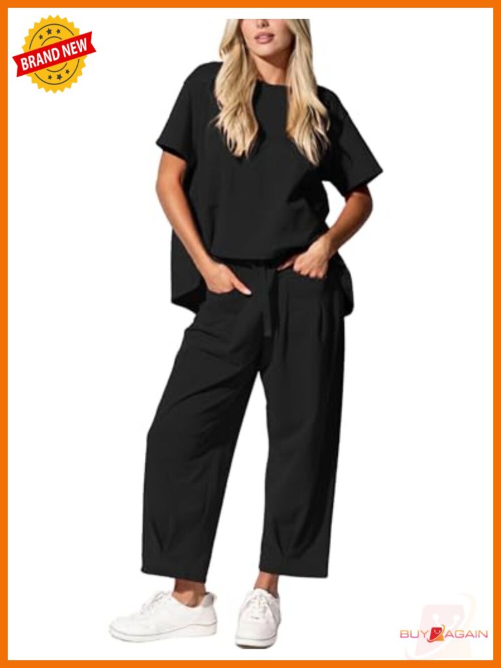 Cotton 2 Piece Travel Lounge Set Short Sleeve Top Barrel Leg Pants